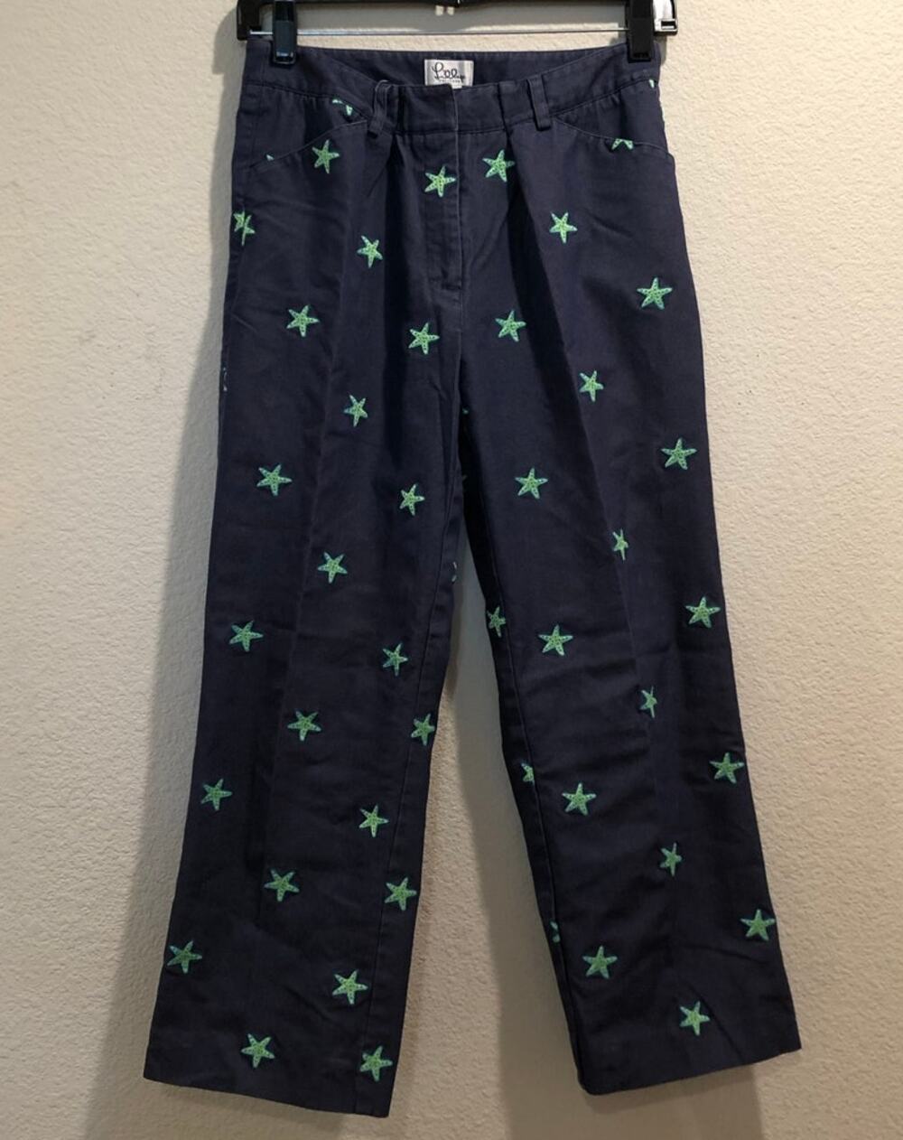 Vintage Lilly Pulitzer Dark Blue Green Starfish White Label Pants Size 4